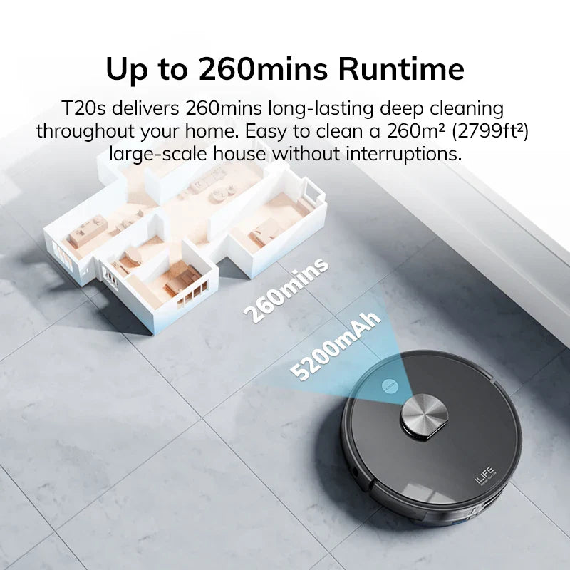 ILIFE T20S LDS Robot Vacuum Cleaner – 5000Pa, Auto Empty Dock, 60-Day Hands-Off Cleaning, Wet/Dry Sweeping & Mopping