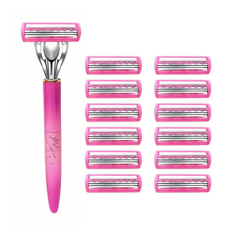 Women’s Safety Razor Blade Set – 4/12PCS 3-Layer Stainless Steel Replacement Heads for Bikini & Hair Removal