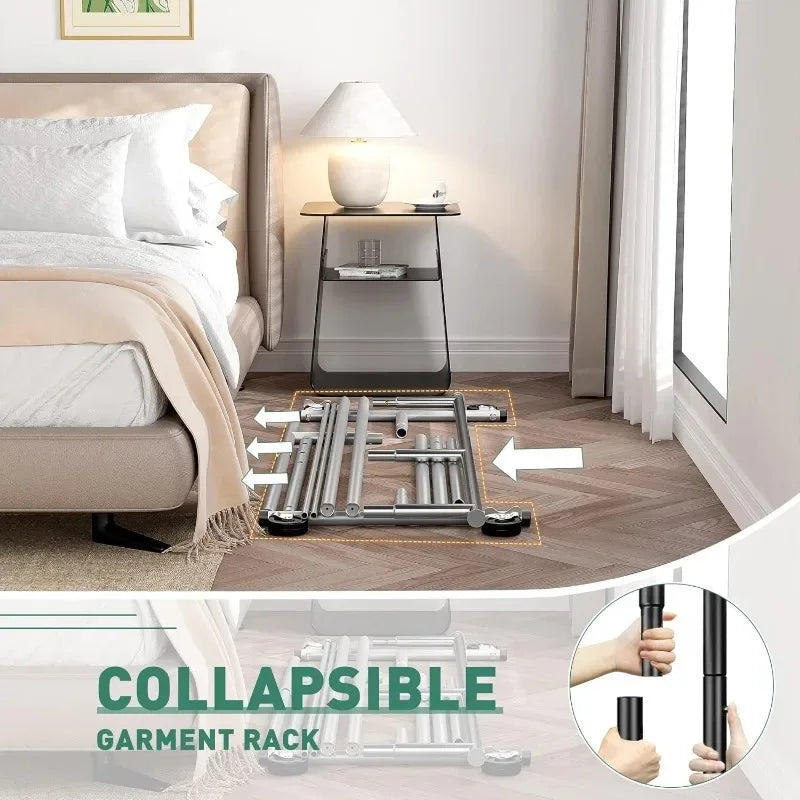 Heavy Duty Rolling Clothing Rack – Portable Clothes Hanger with Wheels for Walk-In Closets