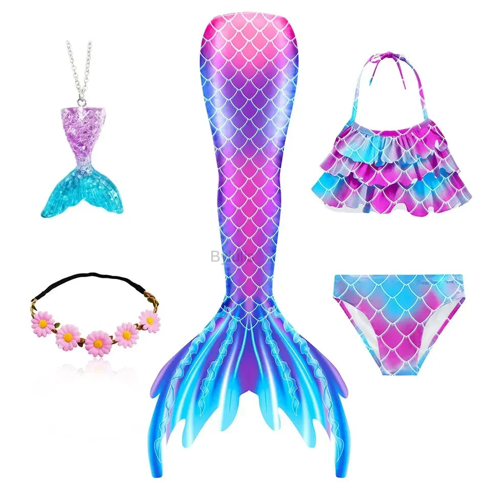 Kids Mermaid Tail Swim Costume - Girls Mermaid Swimsuit for Swimming, Cosplay & Birthday Party Dress Up