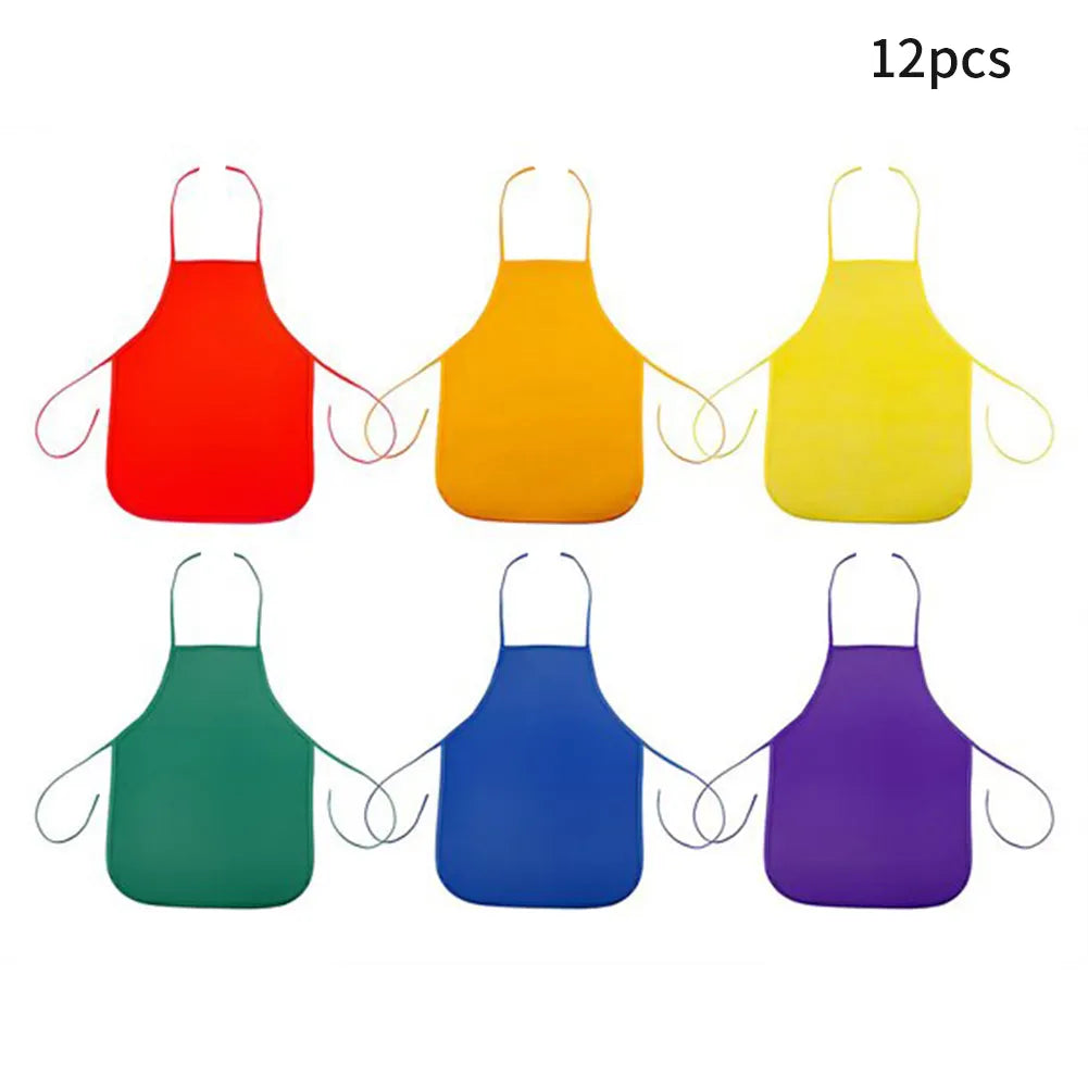 12pcs Kids Non-woven Fabric Apron - Class Craft Art Painting Children Apron, Disposable Safety Cleaning Apron, Student Drawing Bib
