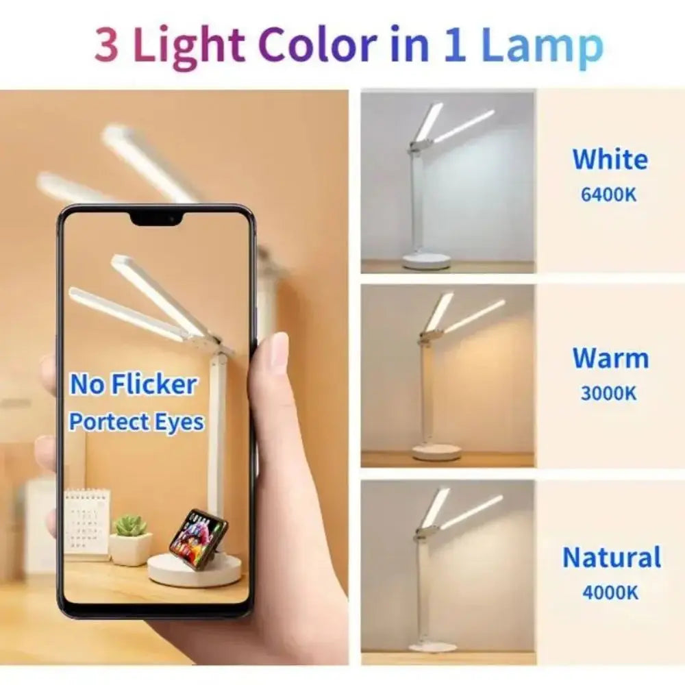 180° Rotatable Foldable LED Clock Desk Light: Eye Protection Reading Night Light, USB Rechargeable/Plug-in Dimmable Desk Light