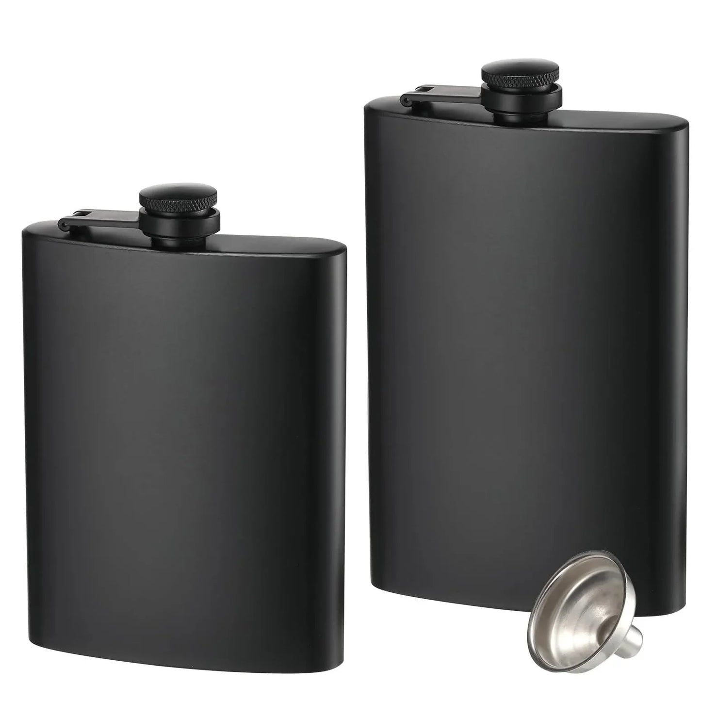 6/8/12oz Stainless Steel Full-Black Hip Flask with Funnel – Pocket Flask for Alcohol, Whiskey, Screw Cap (KC0139)
