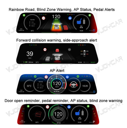 Gen 2 9.6" Instrument Display for Tesla Model 3 & Y – Blind Spot Reminder with OTA Upgrade, Juniper Dashboard