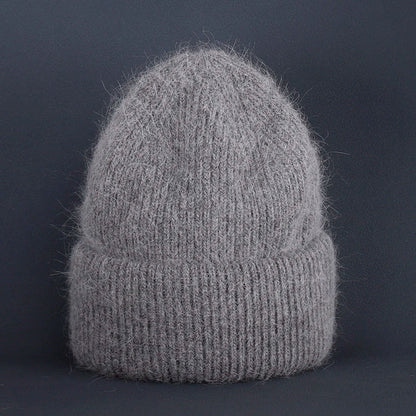 2024 Rabbit Fur Beanie – Soft Fluffy Winter Hat for Women, Angora Knitted Skullies, Warm Bonnet Knit Cap