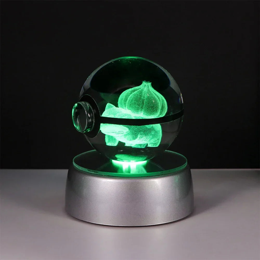 Pokémon 3D Crystal Ball LED Night Light – Pikachu Gengar Eevee Mewtwo Pokéball Base Lamp Kids Birthday & Home Decor Gift