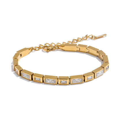 Yhpup Waterproof Stainless Steel Bracelet – Shiny Cubic Zirconia Chain Premium Bangle Jewelry
