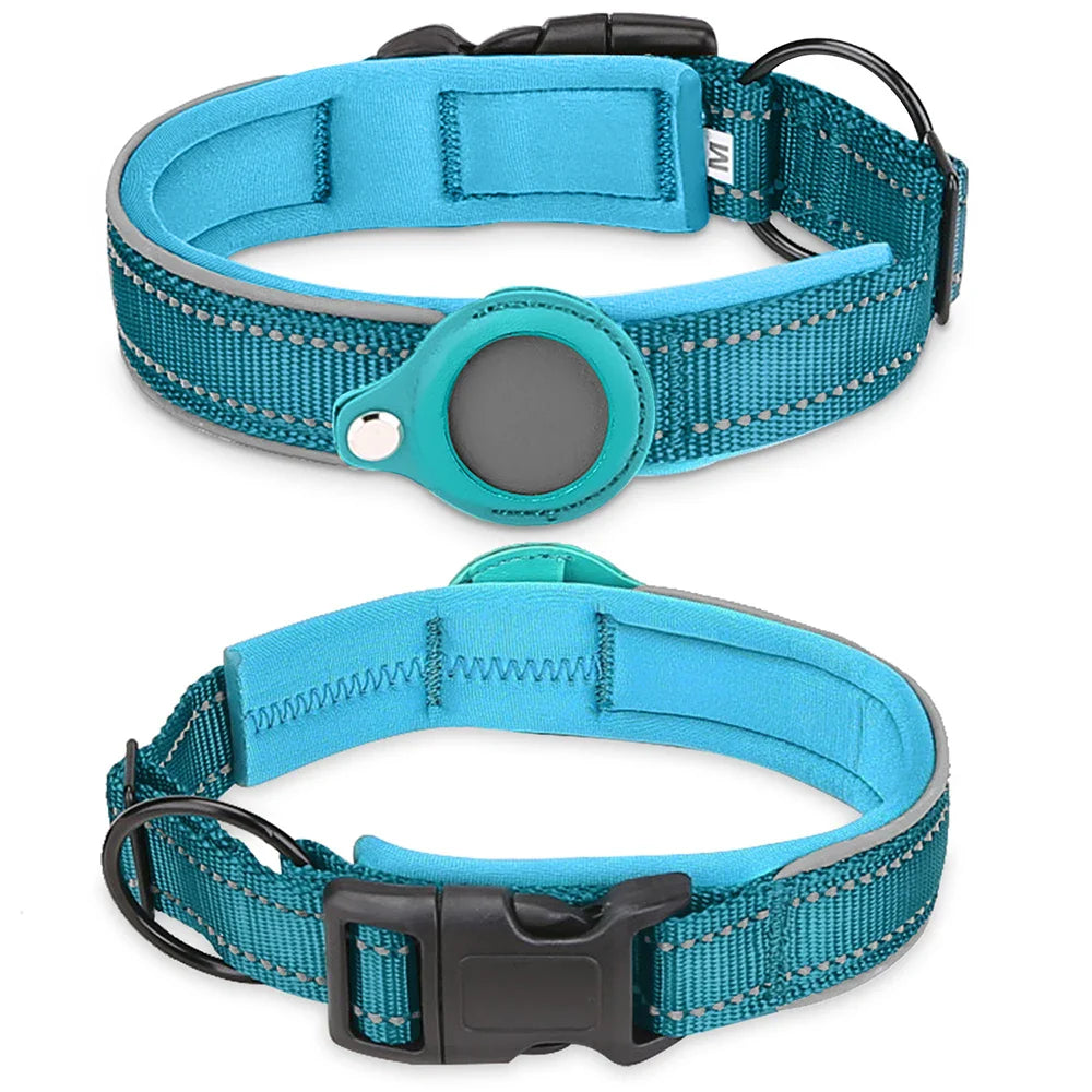 Reflective Padded AirTag Dog Collar – Integrated AirTag Holder for Small, Medium & Large Dogs