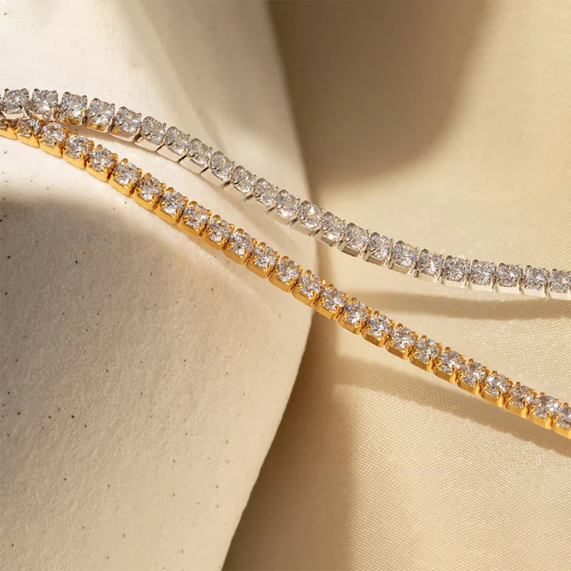 2mm Moissanite Tennis Necklace for Women – S925 Silver, 18K Gold Plated Adjustable Choker Wedding Jewelry