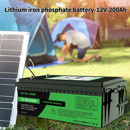 DATOUBOSS 12V 100Ah LiFePO4 Battery — 1280Wh Lithium Battery with 100A BMS, 8000-15000 Deep Cycles, Series/Parallel Support