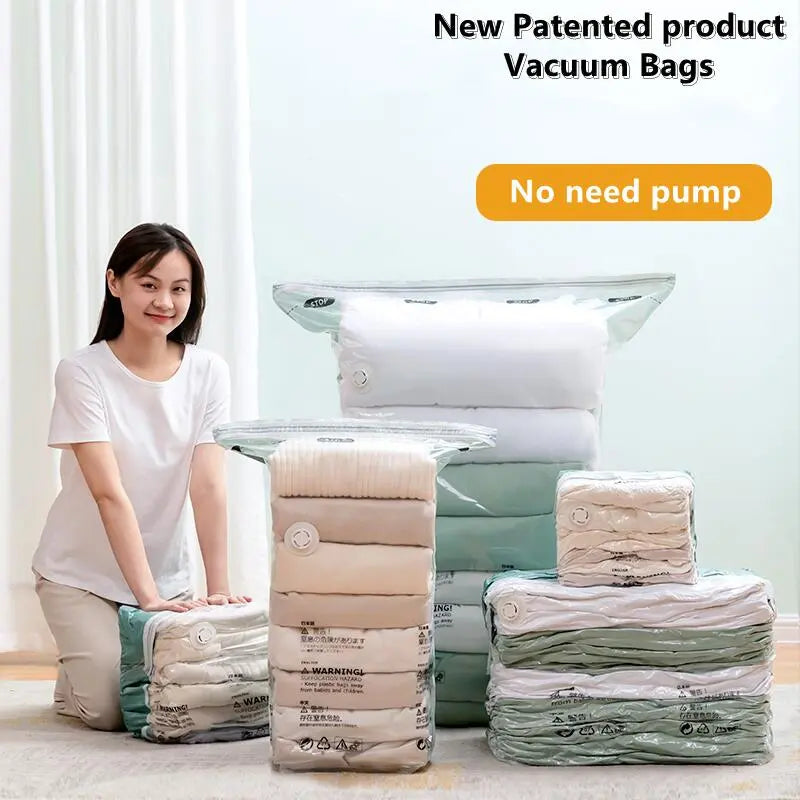 Large No-Pump Vacuum Compression Storage Bags: Space-Saving Plastic Bags for Clothes and Blankets – Ideal for Travel and Home Use
