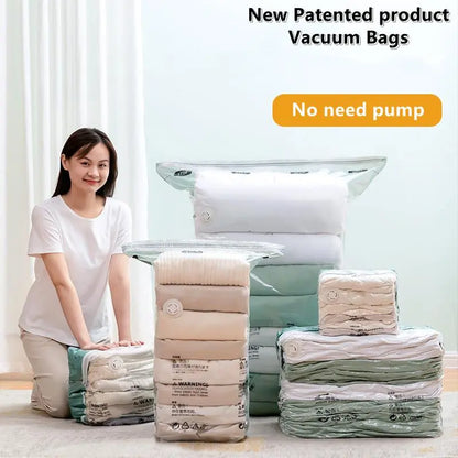 Large No-Pump Vacuum Compression Storage Bags: Space-Saving Plastic Bags for Clothes and Blankets – Ideal for Travel and Home Use