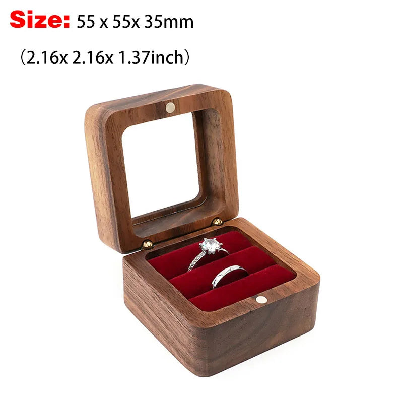 Personalized Walnut Wooden Ring Box - Custom Name Engagement & Wedding Anniversary Gift