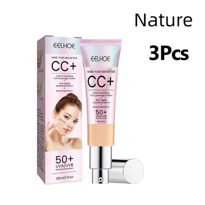 Waterproof CC Cream Foundation SPF 50 – Moisturizing Brightening Concealer with Oil Control, Sun Protection Makeup (1/2/3pcs)