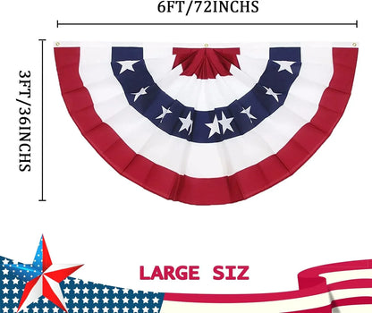 3x6 Ft American Pleated Fan Flag – USA Patriotic Half Fan Bunting Banner for Independence Day & Outdoor Decorations