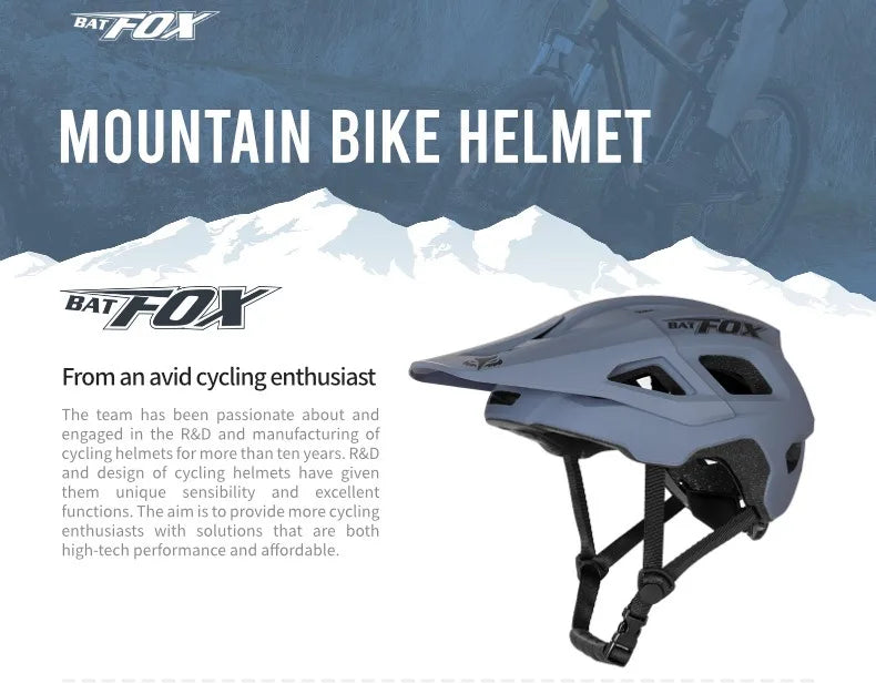 BATFOX Matte Black MTB Bike Helmet – Men's Mountain Bike Cycling Helmet Casco Ciclismo