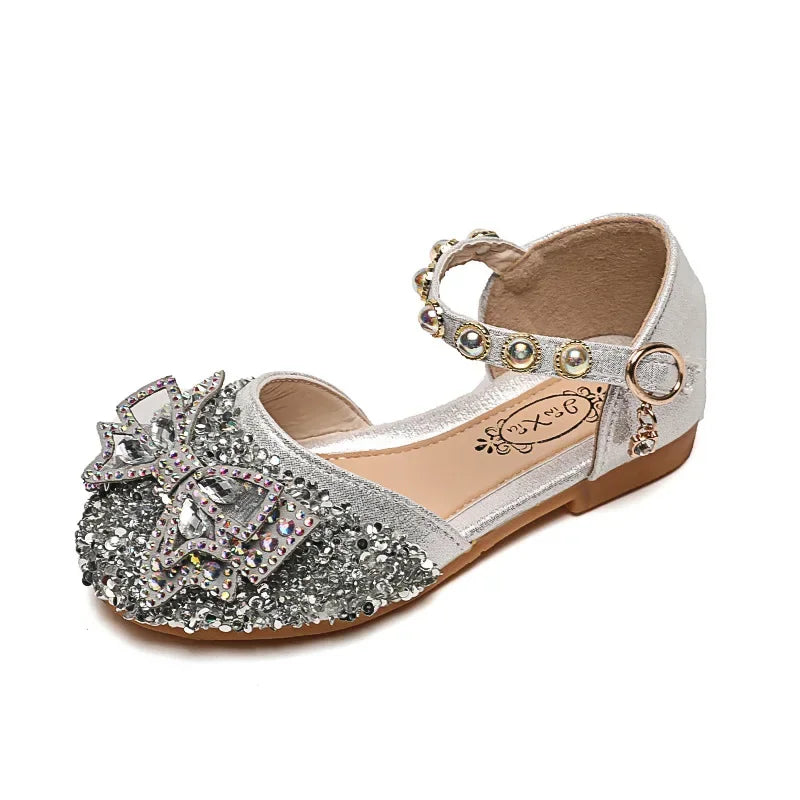 Girls Princess Glitter Shoes - Bowtie Sparkle Party & Casual Toddler Sandals