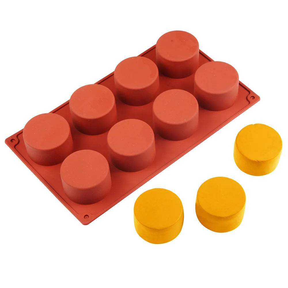 8-Cavity Round Silicone Cake Mold — Chocolate, Oreo, Cookie, Jelly, Pudding, Soap & Cheesecake Baking Tool