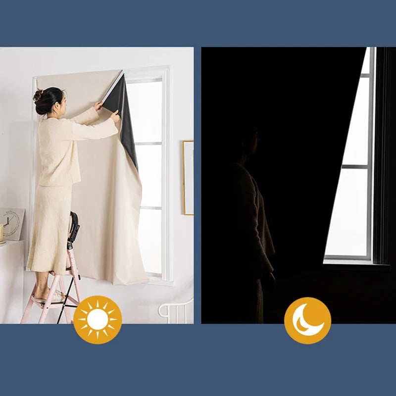 100% Blackout Self-Adhesive Curtain – Punch-Free Sunshade for Bedroom, Window, Door, and Balcony with Privacy and Insulation