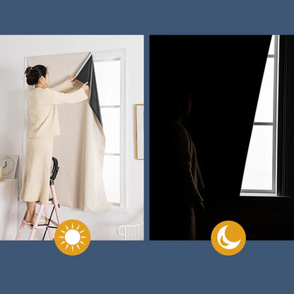 100% Blackout Self-Adhesive Curtain – Punch-Free Sunshade for Bedroom, Window, Door, and Balcony with Privacy and Insulation
