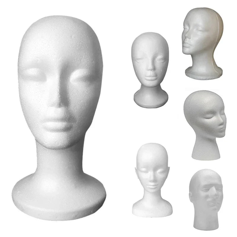Female Styrofoam Mannequin Head | White Foam Model for Hats, Glasses, Wigs Display & Stand Rack