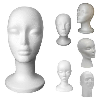 Female Styrofoam Mannequin Head | White Foam Model for Hats, Glasses, Wigs Display & Stand Rack