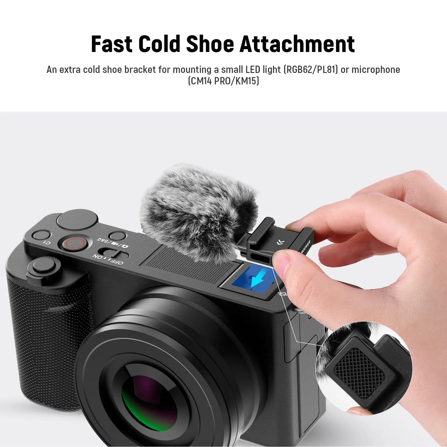 Neewer Cold Shoe Wind Muff – Furry Microphone Windscreen for ZV Series Vlog Cameras with Mount Adapter