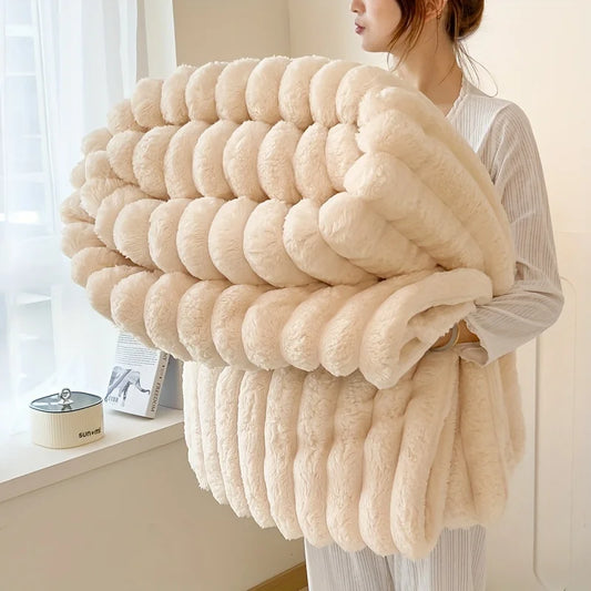 Light Luxury Solid Color Rabbit Velvet Blanket – Thick Warm Flannel Winter Blanket for Bedroom & Living Room