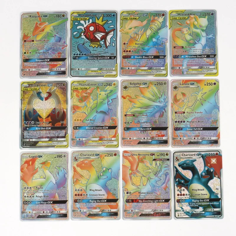 60-100Pcs English Pokemon Cards – Holographic EX, Vstar, Vmax, GX, Charizard, Mewtwo & Evolution Combos