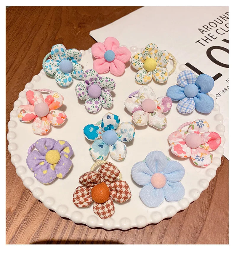10 Pcs Baby Girl Flower Hair Bands Set – Cute Colorful Soft Scrunchies Ponytail Holders for Kids