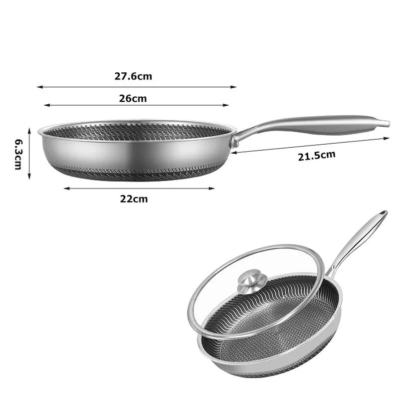 LMETJMA Stainless Steel Nonstick Frying Pan with Honeycomb Surface - Includes Lid, Compatible with Induction, Ceramic and Gas Cooktops - Model KC0480