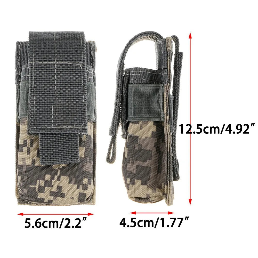Tactical MOLLE Flashlight Pouch - 9mm Magazine Holder & Knife Holster EDC Outdoor Gear Bag