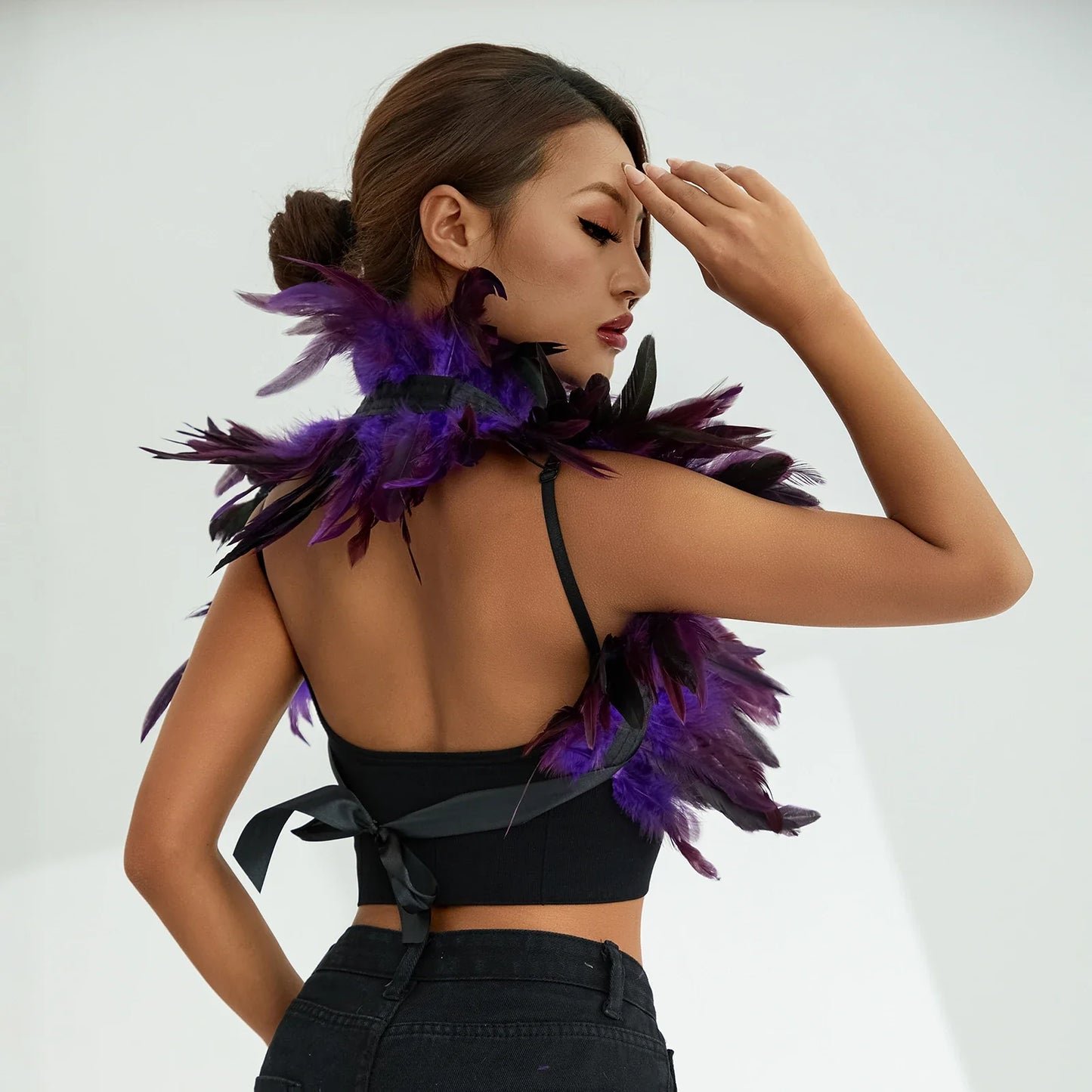 Women's Natural Feather Cape Costume - Gothic Shawl Shrug, Maleficent-Inspired Cloak for Halloween 2024 & DIY Decor