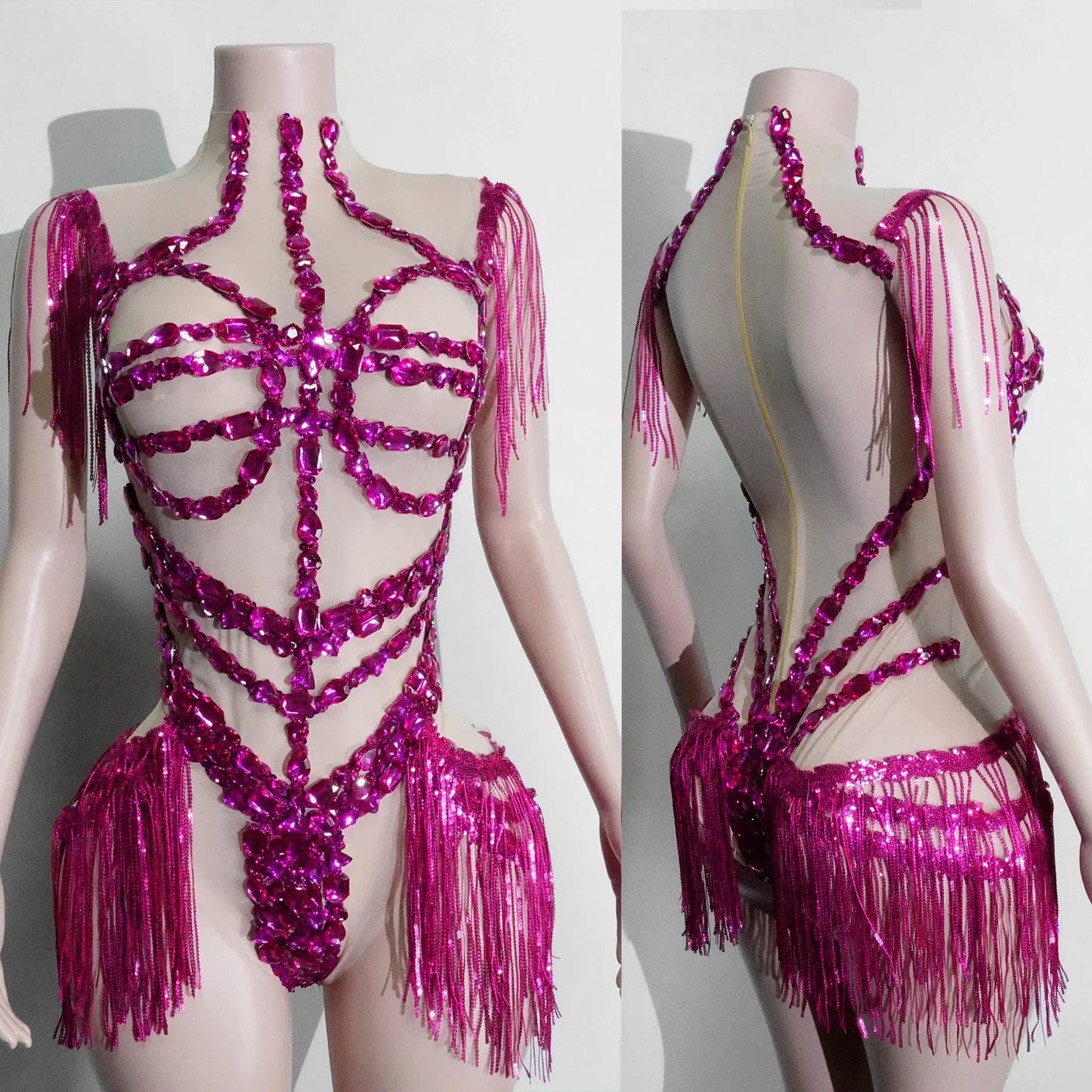 Sexy Shiny Silver Sequin & Black Spandex Jumpsuit — 2025 Women’s Prom, Dancer & Stage Performance Costume