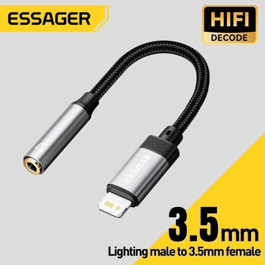 Essager 2-in-1 Audio Adapter – Lightning & USB-C to 3.5mm Jack for iPhone, Xiaomi, OnePlus, OTG Aux Cable