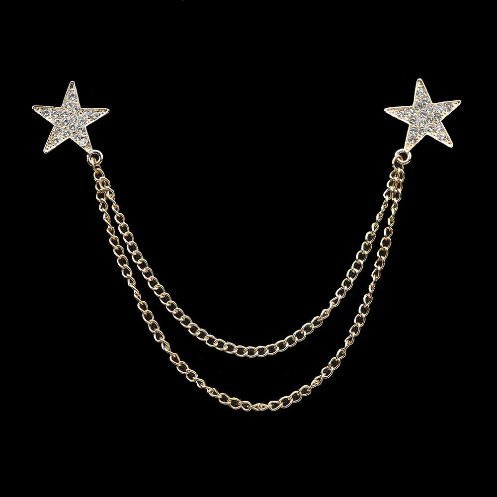 Fashion Gentleman Tassel Brooch – Men’s Suit & Shirt Lapel Pin with Chain, Pearl & Star for Wedding or Party