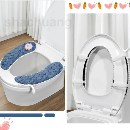 Universal Thickened Toilet Seat Cushion Cover – Soft Warm Anti-Slip Washable Reusable Bathroom Seat Pad for Winter Comfort