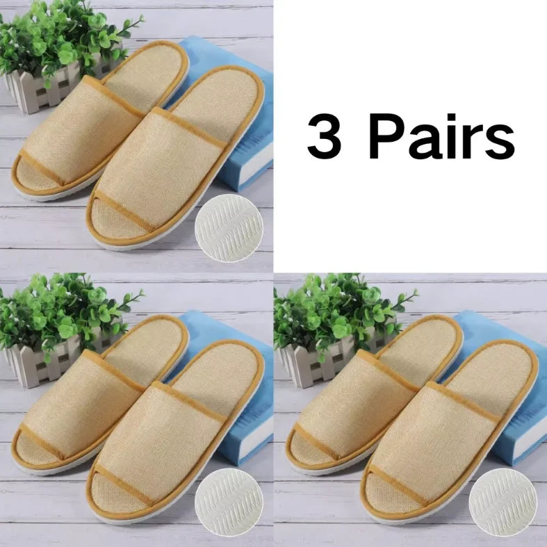 3 Pairs Set Non-Slip Closed Toe Disposable Hotel Slippers – Soft Indoor Guest & Travel Bathroom Slippers