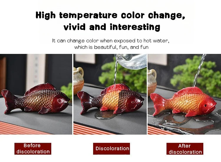 Colour-Changing Koi Carp Tea Table Ornaments – Creative Zen Desktop Decorations, Two Fish Report Happiness Teaware Accessories
