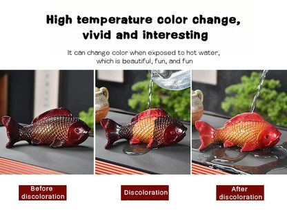 Colour-Changing Koi Carp Tea Table Ornaments – Creative Zen Desktop Decorations, Two Fish Report Happiness Teaware Accessories