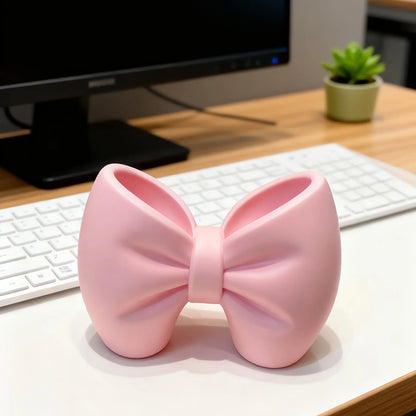 Creative Bow Pen & Toothbrush Holder – Freestanding Plastic Organizer for Bedroom & Bathroom Decor