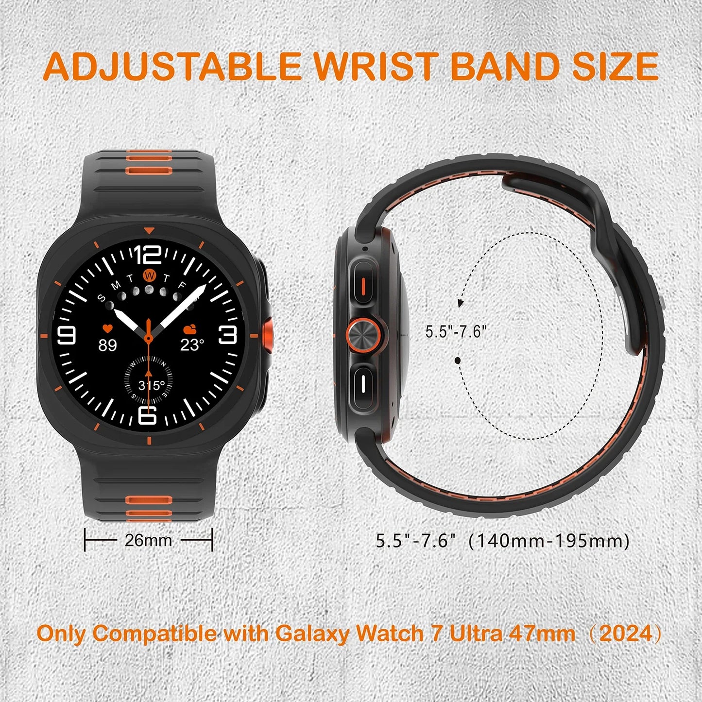 Sports Silicone Strap for Samsung Galaxy Watch Ultra 2025 — Soft Two-Color No-Gap Band for 47mm Galaxy Watch 7 Ultra