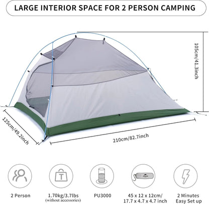 Naturehike Cloud Up 2-Person Camping Tent – Waterproof, Ultralight, Easy Build Beach Tent for Hiking & Backpacking Outdoors