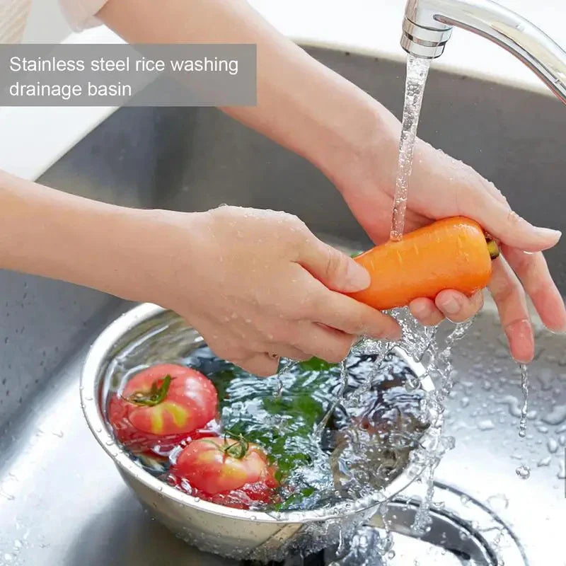 Stainless Steel 304 Rice Washer Strainer Bowl – Multi-Use Sieve Colander for Fruit, Vegetables and Kitchen Tools