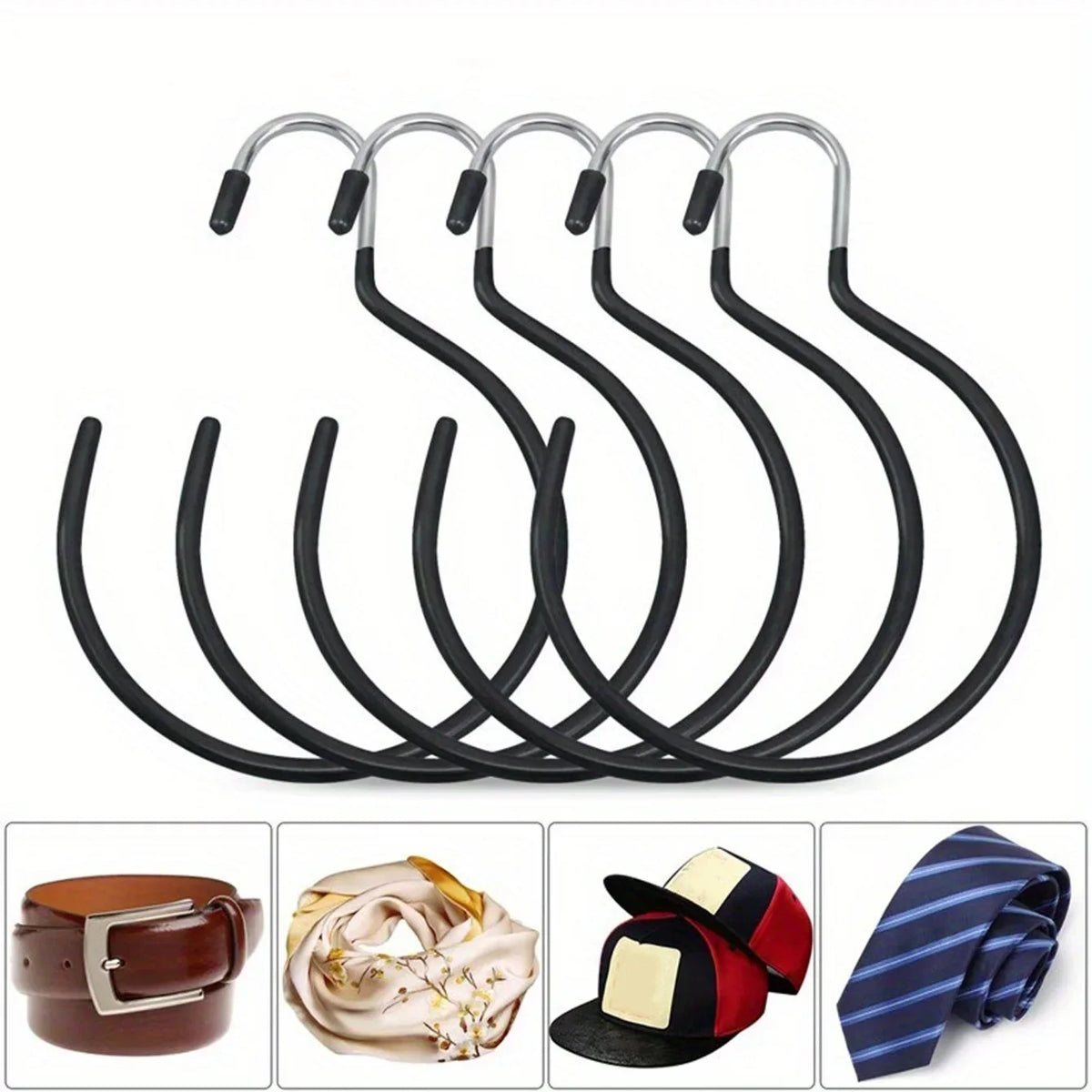 Non-Slip Plastic Coated Scarf Storage Rack – Multifunctional Tie, Belt & Hat Hanger Organizer Hook for Closet (1/2/5 Pack)