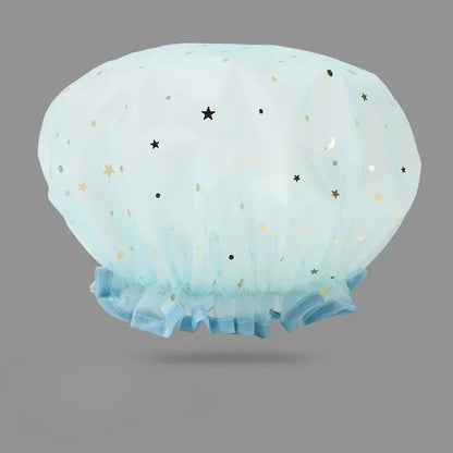 Waterproof Double-Layer Shower Cap – Starry Sky Design, Fashionable Reusable Bathing Hat, Oil-Proof Kitchen Hat
