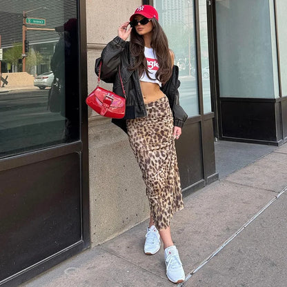 Women’s Tulle Leopard Print Off-Shoulder Top – Summer Casual Bandeau Blouse with Straight-Cut Neckline