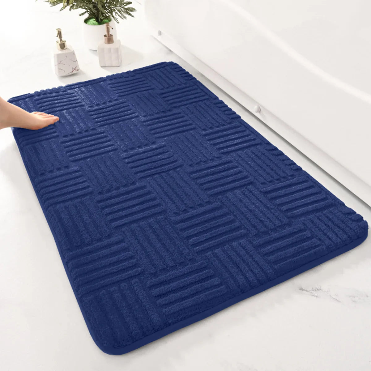 Thickened Absorbent Striped Floor Mat - Solid Color Non-Slip Cotton Velvet Bathroom & Bedroom Carpet