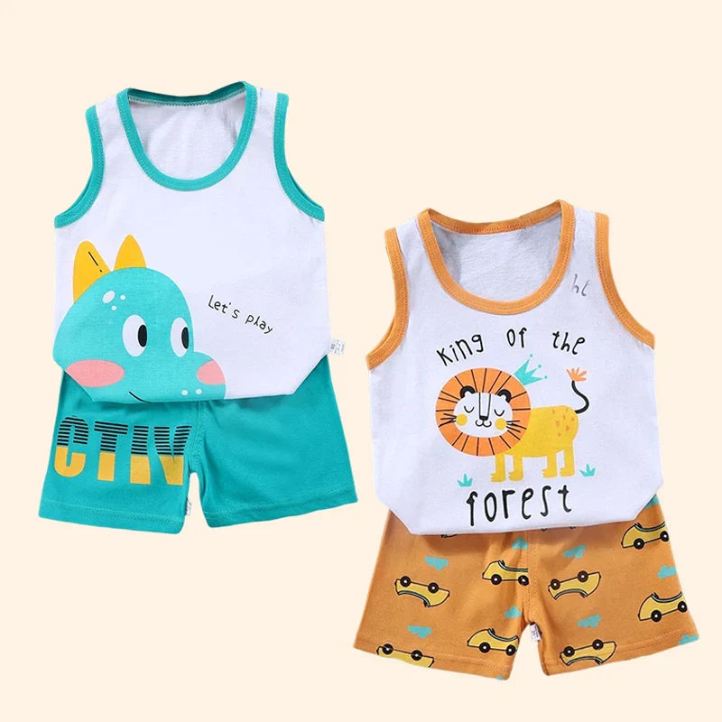 2PCS Kids Summer Vest Set – Cotton Sleeveless T-Shirt & Shorts for Boys & Girls Baby Clothes