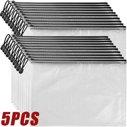Mesh Zipper Document Bag Set - 3/5PCS A3 A4 A5 A6 Stationery Storage Pouches for School & Office Supplies